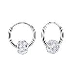 STERLING SILVER CRYSTAL BALL CHARM HOOP EARRINGS