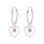STERLING SILVER HEART CHARM HOOP EARRINGS