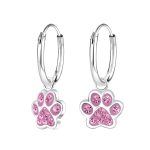 STERLING SILVER PAW CHARM HOOP EARRING