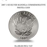 2007 1 OZ SILVER PROTEA COIN (MANDELA COMMEMORATIVE)