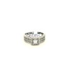 9CT WHITE GOLD SQUARE TOP SPLIT SHANK 3 ROW DIAMOND RING