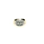 9ct white gold three row flower style split shank cluster ring
