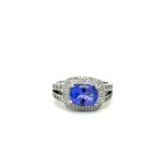 9CT WHITE GOLD TANZANITE AND DIAMOND SPLIT SHANK RING